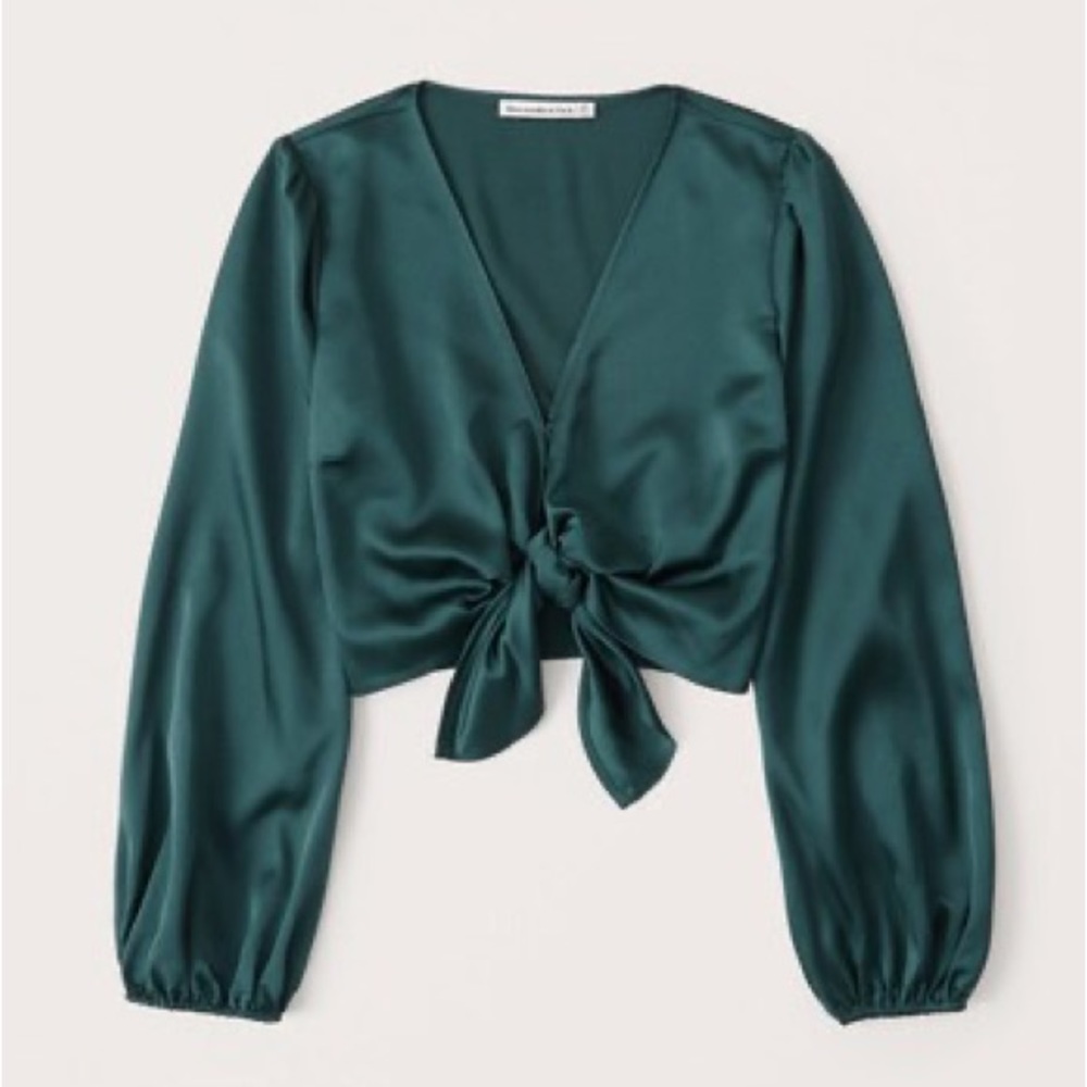 Abercrombie & Fitch Women's Long-Sleeve Tie-Front Satin Blouse